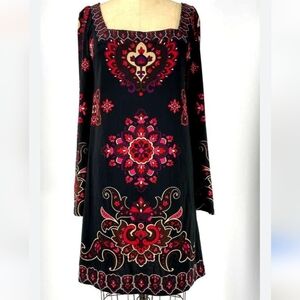 INC International Concepts Black Printed Square Neck Shift Dress